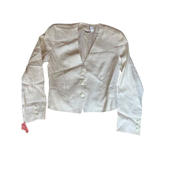 Point of View Collection Women's 90s Cropped Blazer 100% Linen White Size 6 - Picture 2 of 14